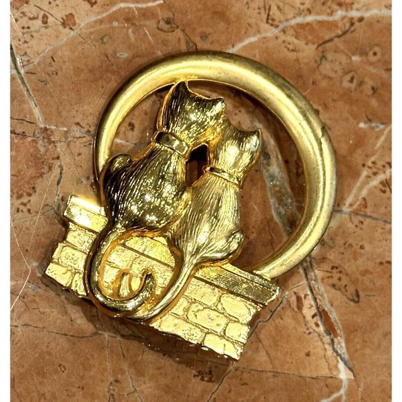 JJ JONETTE Pin Brooch Gold Cat Kitten Lovebirds Moon DOGS ARTICULATE TAIL LOT 3 - Picture 7 of 11